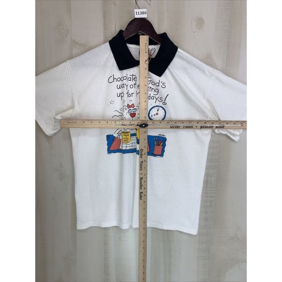 Vintage 1993 HL Miller Gold Womens Funny Cat Graphic Waffle Knit T Shirt Large- - Picture 5 of 9